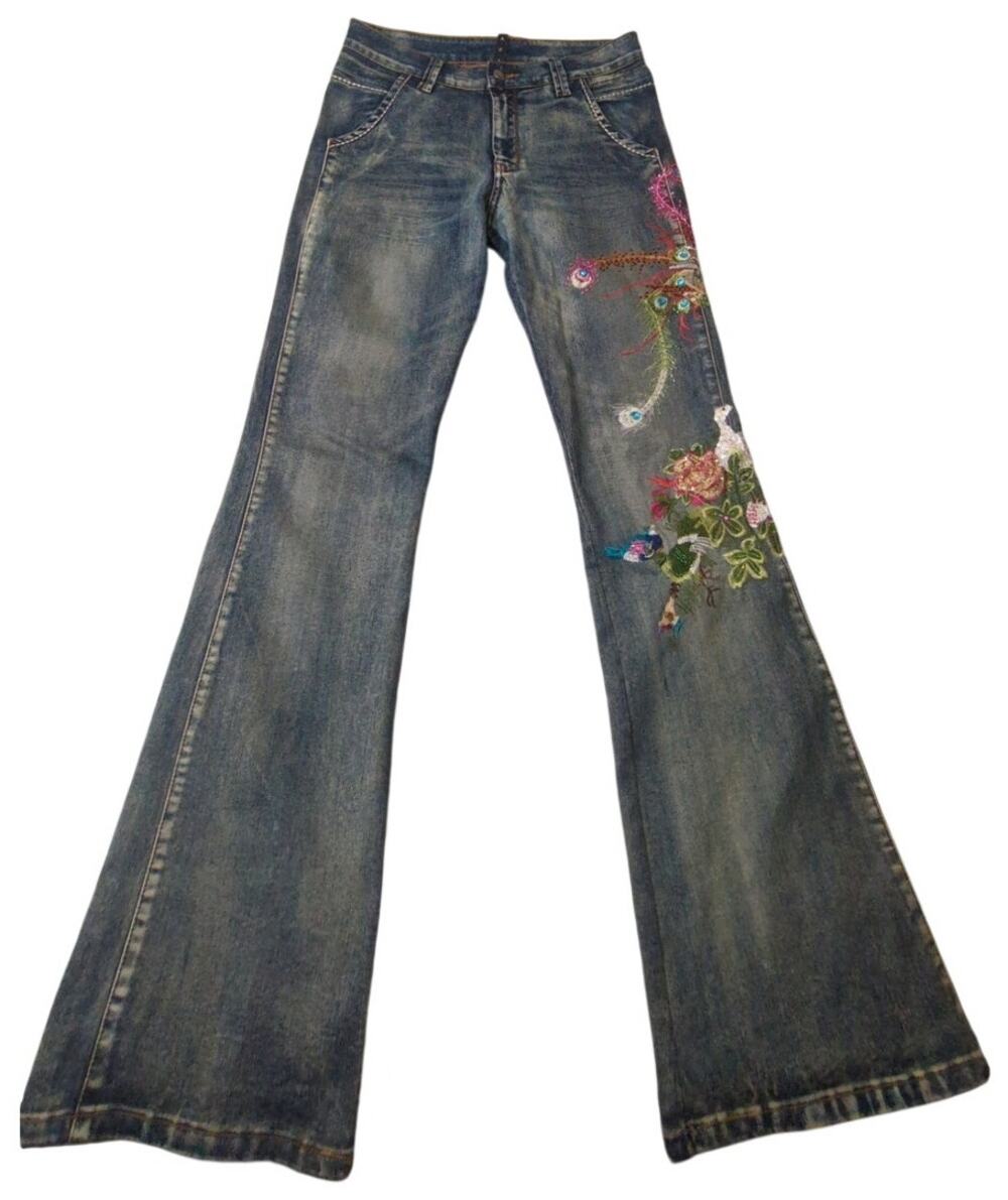 AZI Y2K Embroidered Flare Jeans Size 29 Bell Bottoms Fairycore Grunge Boho FLAW